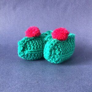 NWT Vintage Handmade Knitted Teal Pink Children’s Slipper Booties